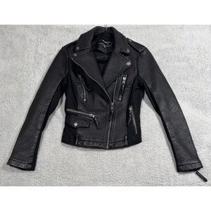 BNCI Women Black Faux Leather Moto Jacket Motorcycle Zippers Size XS Heavyweight